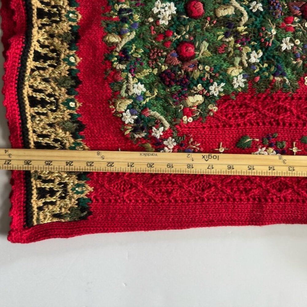 Red Christmas Tree Sweater Tunic, Embroidered,   Tiara International Size L - Picture 7 of 13